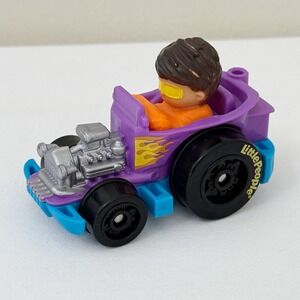 Fisher Price Little People Wheelies Hot Rod Car Purple Vehicle Orange Boy Racer